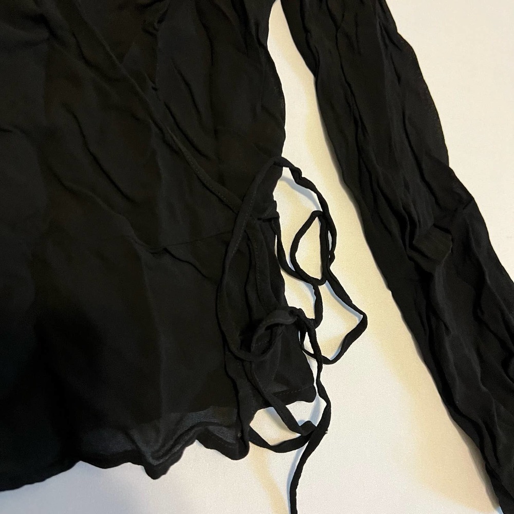 LACAUSA Black gauze wrap long sleeve top blouse S - Picture 5 of 9